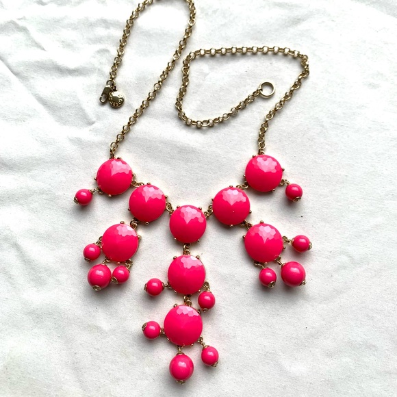 J. Crew Hot Pink Gold Tone Dangle Necklace - Picture 2 of 5